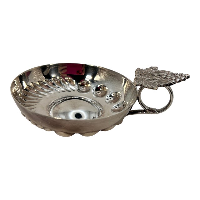 Vintage Mapin and Webb Silver Plated Wine Tasting Cup With Grape Handle For Sale