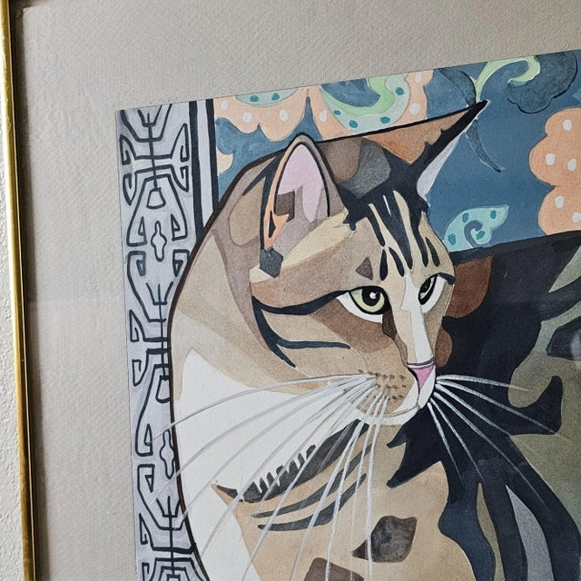 Brown Connie Segall Cat Original Watercolor Painting, Signed For Sale - Image 8 of 8