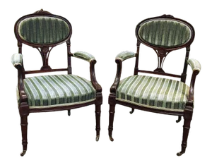 Pair 19th Century French Louis XVI Mahogany Armchairs ~ Fauteuils