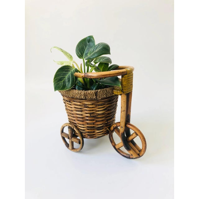 Vintage Rattan Bicycle Plant Basket For Sale - Image 9 of 12