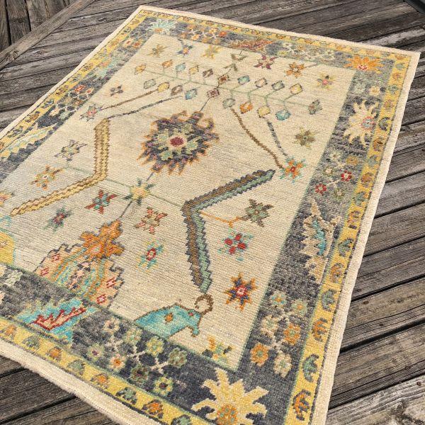 Contemporary Modern Turkish Oushak Rug With Ivory With Gray and Soft Orange Floral Motifs | 5'10" X 7'7" For Sale - Image 3 of 6