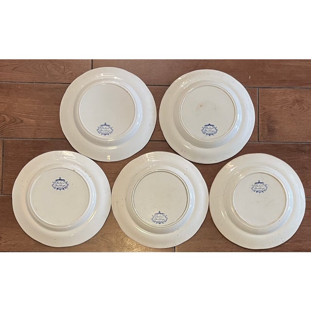 Antique 19th Century English Regency Staffordshire Blue Transferware Dinner Plates - Italian Buildings by Ralph Hall Circa 1825 - Set of 5 For Sale - Image 14 of 17
