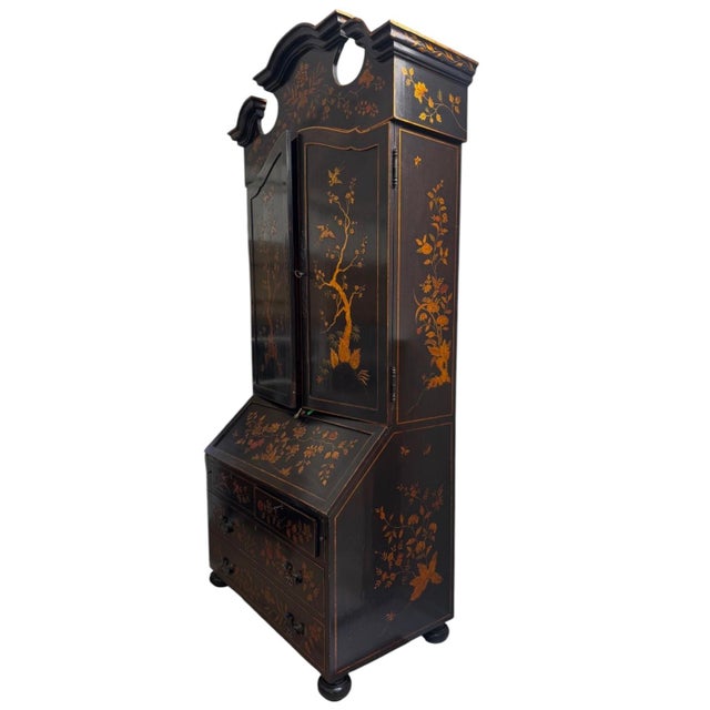 1990s George I Style Black & Gold Chinoiserie Secretary Desk With Red Interior For Sale - Image 5 of 8