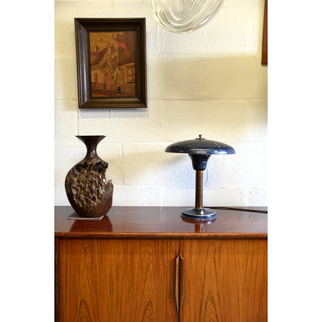 Industrial Blue Mushroom Desk Light in Aluminium and Copper, Germany, 1950s For Sale - Image 15 of 16