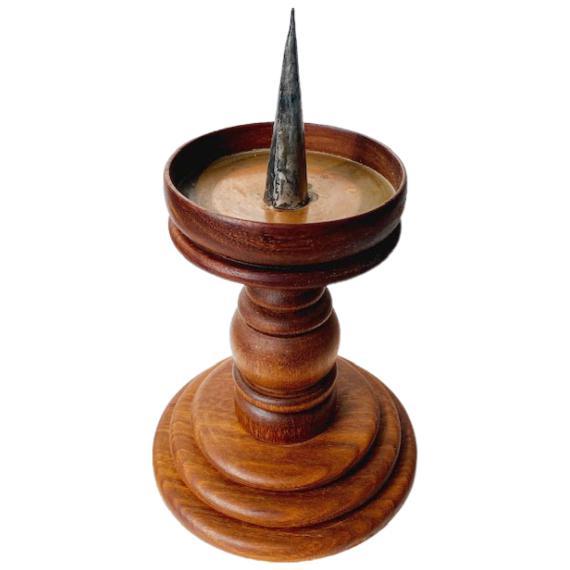 Vintage Hand-Turned Wooden Candlestick, 1960s For Sale - Image 3 of 6