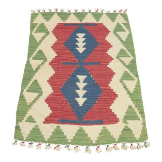 1960s Tribal Geometric Red and Green Kilim Rug For Sale