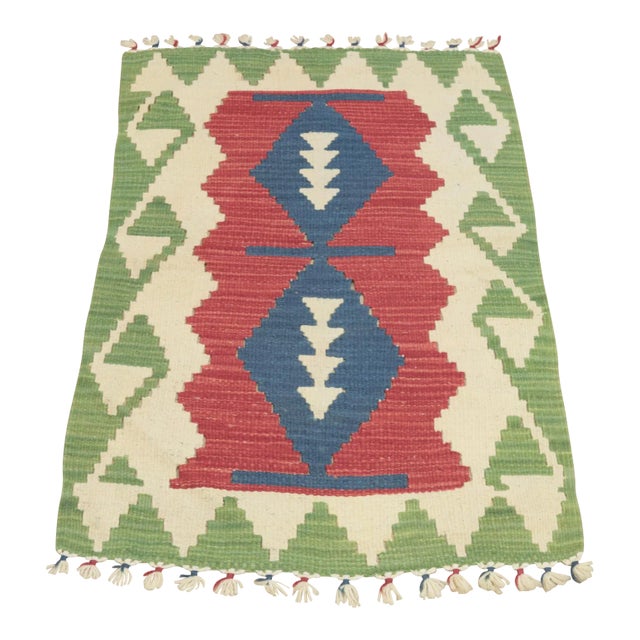 1960s Tribal Geometric Red and Green Kilim Rug For Sale