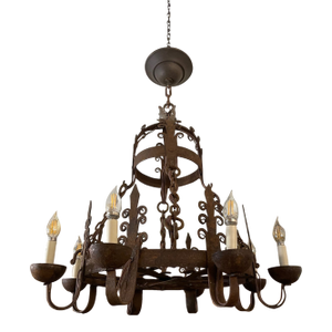Antique Rustic Iron Neo Gothic Eight Light Chandelier Rewired