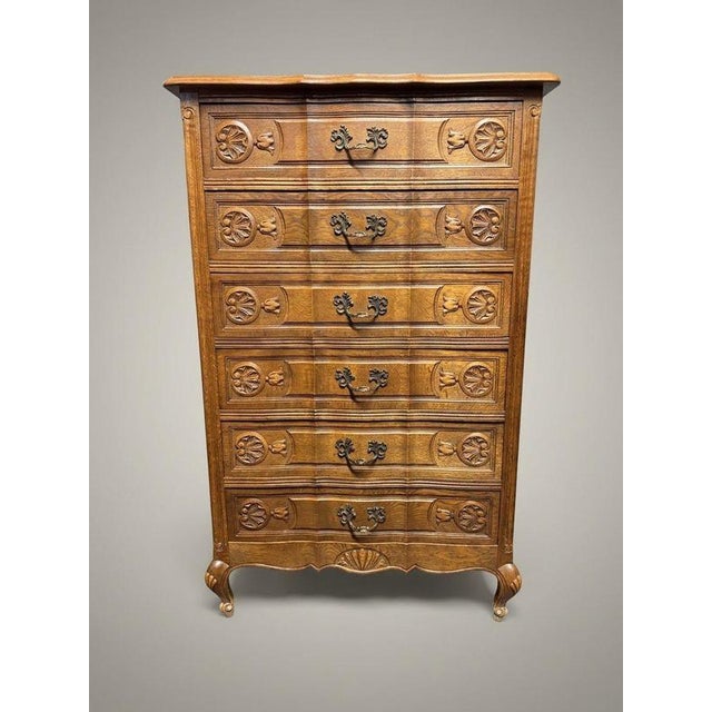 French Louis XV Carved Oak Tallboy For Sale - Image 6 of 6