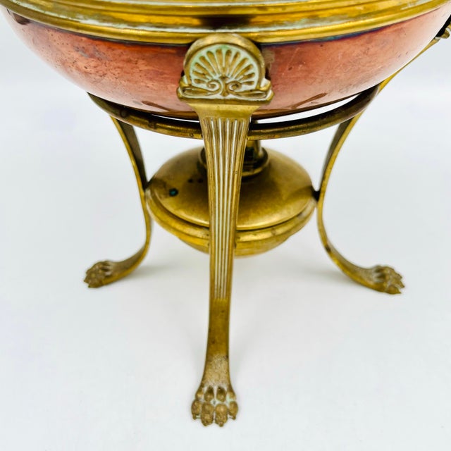 Copper Antique 1886 Gorham Copper and Brass Kettle With Brass Lion Claw Foot Stand and Spirit Burner For Sale - Image 8 of 16