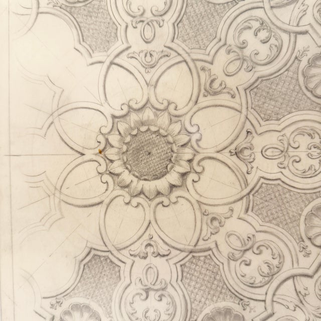 An original Maison Jansen pencil drawing depicting an architectural detail "Rosace de Plafond Louis XIV" page 133 Stamped:...