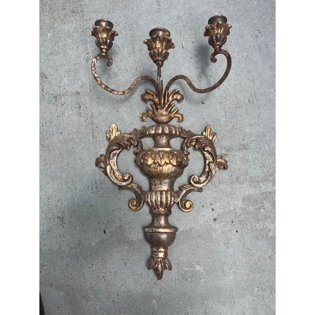 Pair of Louis XVI Style Mid-Century Italian Hand Carved Candle Wall Sconces. For Sale - Image 9 of 9