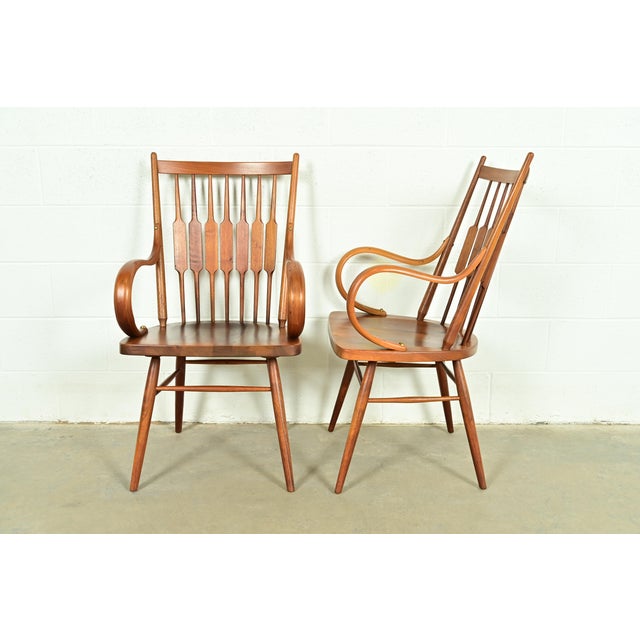 Wood Kipp Stewart for Drexel Declaration Sculpted Walnut Armchairs, Pair For Sale - Image 7 of 10