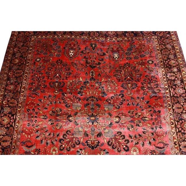 Red Middle Eastern Sarough Hand-Knotted Rug For Sale - Image 8 of 11