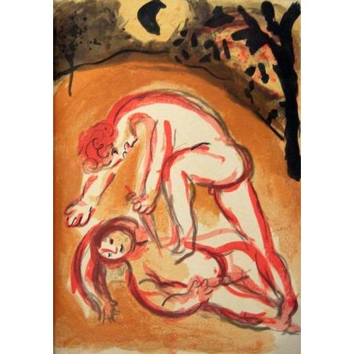 Original lithograph by Marc Chagall from The Bible of 1960 "Cain et Abel" Unsigned 35 x 26 cm Excellent condition This...
