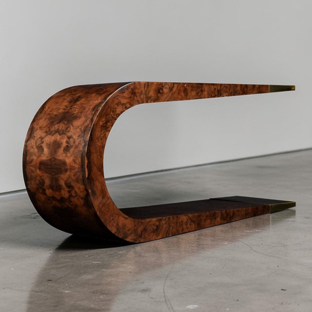 Early 21st Century Aries Sculptural Burl Wood Console With Brass Ends by St2 Furniture 2 Available For Sale - Image 5 of 14