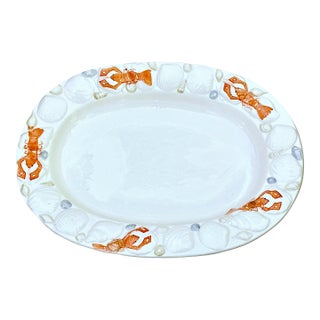 Late 20th Century Italian Ceramic Lobster & Seashell Platter For Sale