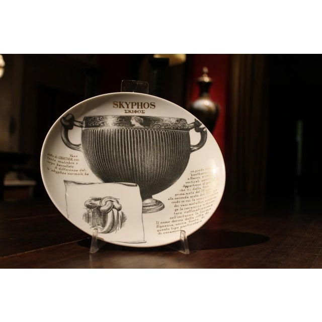 Limited Edition White Porcelain, Black and Gold Printed Plates by Fornasetti, 1970s, Set of 2 For Sale - Image 9 of 18