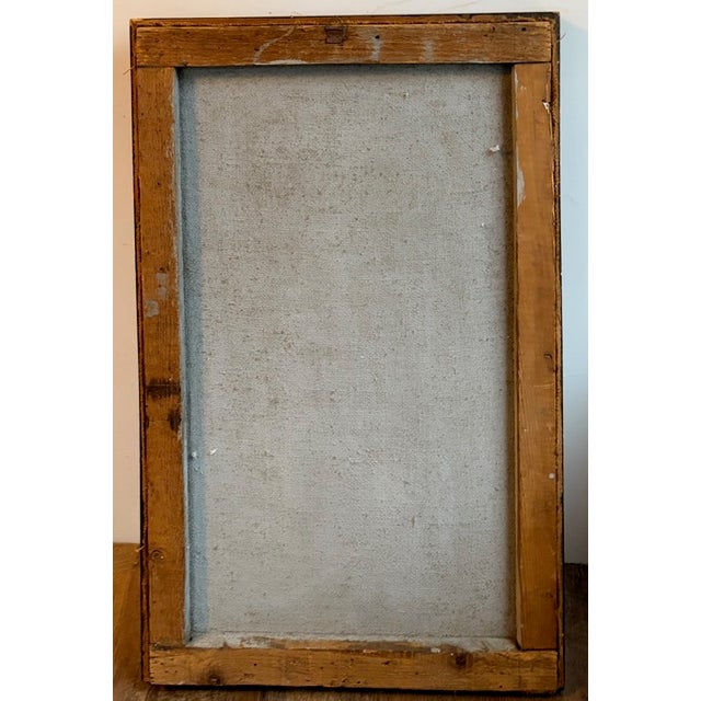 Wood Original Mid Century Salvatore Emblema Painting on Jute - Two Figures at a Door, Signed For Sale - Image 7 of 7