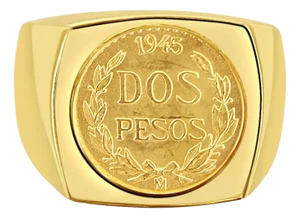 Dos Pesos Gold Coin Polished Bezel Ring 14k Yellow Gold, Size 10