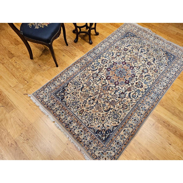 Vintage Nain Area Rug, Hand-Knotted Wool & Silk, Floral Pattern, 4x7, Ivory & Blue For Sale - Image 9 of 17