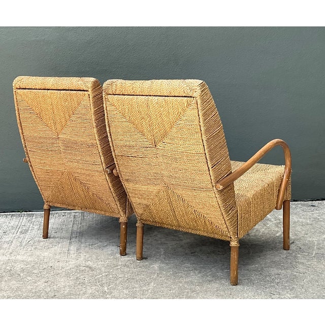 Vintage Japanese Wood and Twisted Jute Lounge Chairs - Pair For Sale In West Palm - Image 6 of 12
