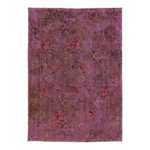 Antique Persian Overdyed Wool Rug With Floral Pattern in Purple
