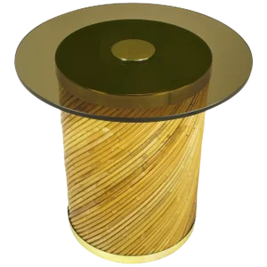 Reeded Bamboo and Brass Smoked Glass Side Table