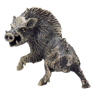 Vintage Italian Handmade Genuine Silver Boar Figurine by Mario Cerreti, 1950s For Sale