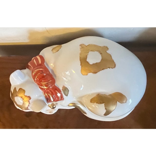 Large 13.25" Japanese Kutani Porcelain Figure of a Sleeping Cat For Sale - Image 13 of 15