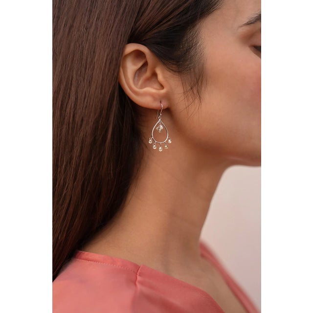 Beaded Diamond Drop Earrings in 18k Solid White Gold- A Pair For Sale - Image 4 of 11