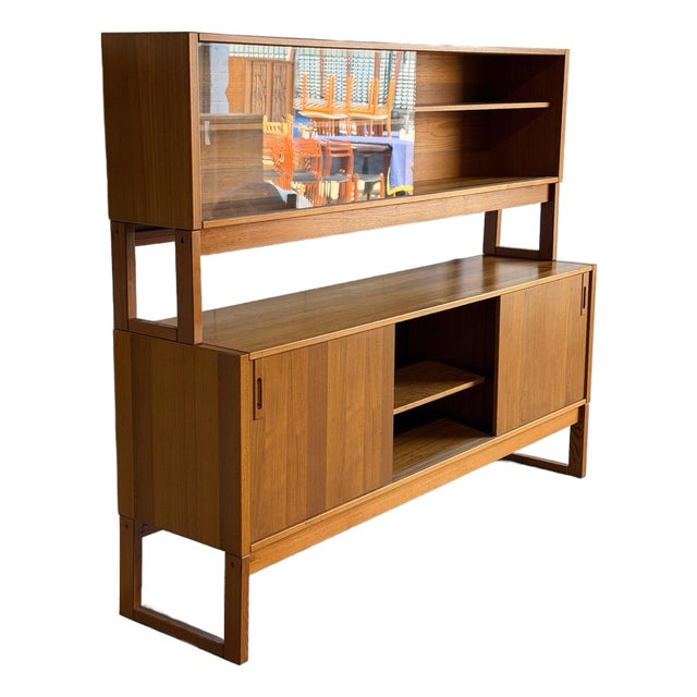 Mid Century Modern Danish Teak Hutch Credenza Display Cabinet 2 Piece 1960s For Sale