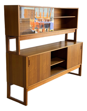 Mid Century Modern Danish Teak Hutch Credenza Display Cabinet 2 Piece 1960s