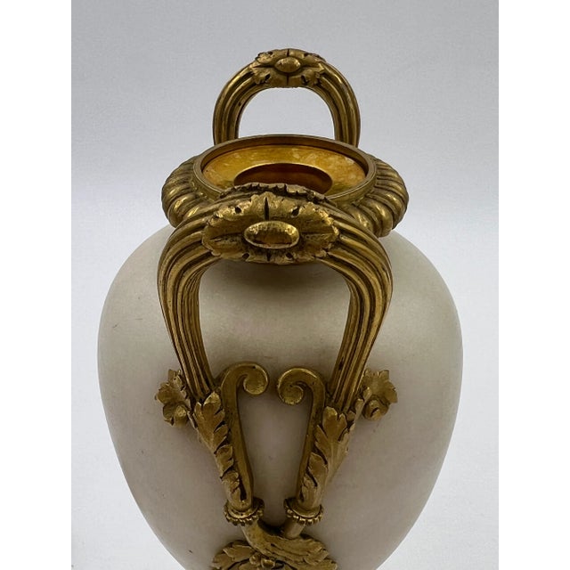 Bronze Fine Quality Pair, 19th Century French White Marble Bronze Ormolu Mounted Vases For Sale - Image 8 of 12