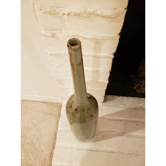 Ceramic Vintage Two Green and Lavender Ceramic Vases - a Pair For Sale - Image 7 of 10