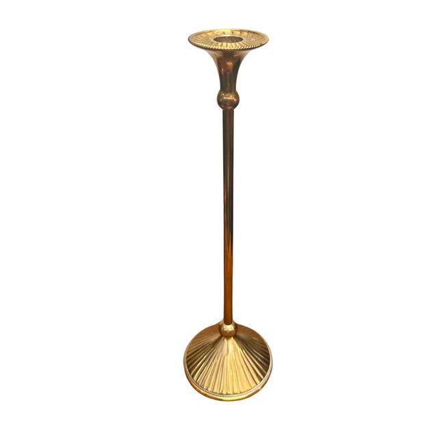 Mid-Century Modern Vintage Solid Brass Taper Candlestick With Fluted Base, Mid-Century Modern For Sale - Image 3 of 5