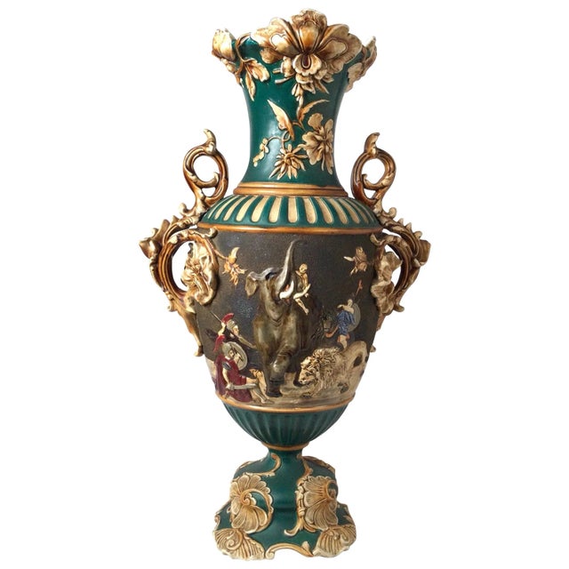 1890 Large Bohemian Majolica Urn Form Vase For Sale - Image 13 of 13