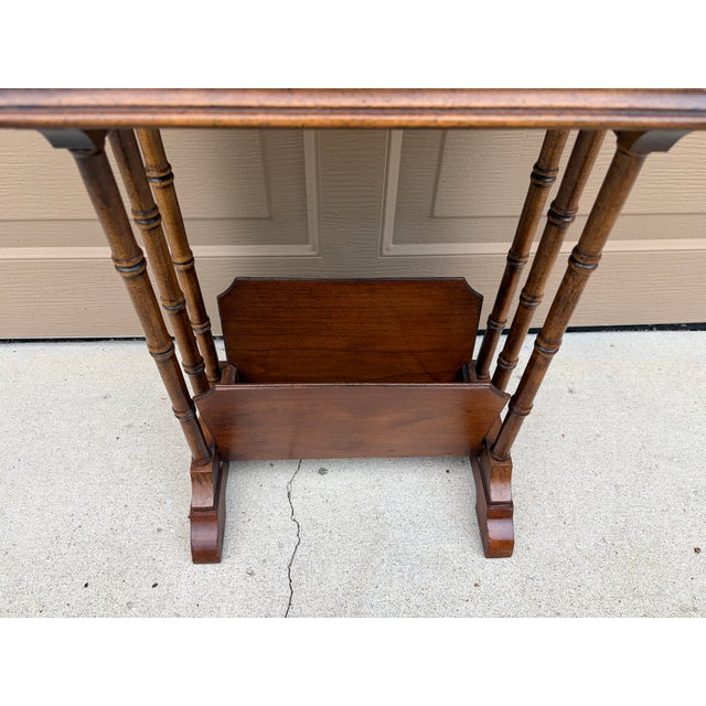 Mid-20th Century Brandt Walnut Faux Bamboo Side Table With Drawer & Magazine Rack For Sale - Image 13 of 17