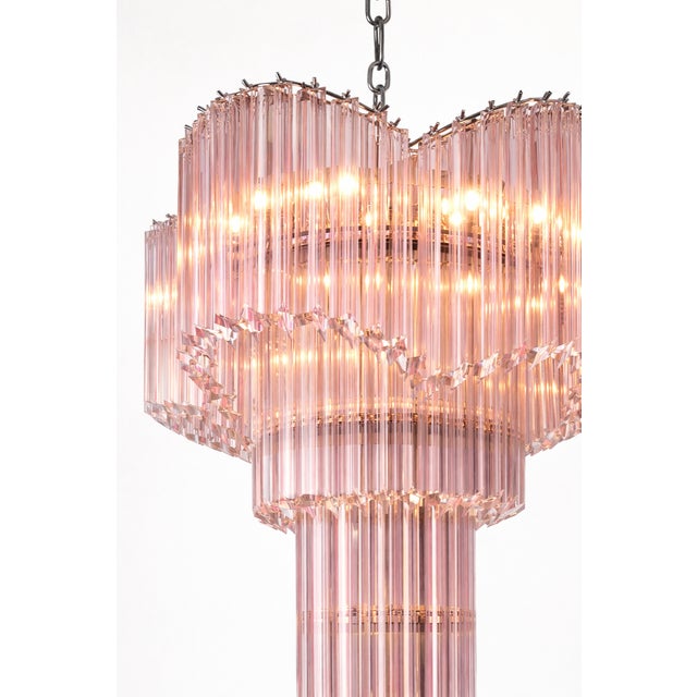 Mid-Century Modern Murano Glass Sputnik Pink Quadriedro Spyral Italian Chandelier in Decò Style For Sale - Image 3 of 6