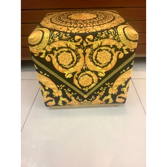 Metal 20th Century With Velvet Baroque Upholstery Black Gold Versace Ottomans - a Pair For Sale - Image 7 of 11