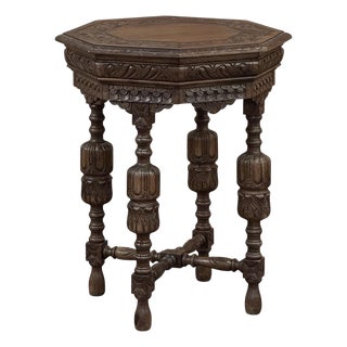Antique Jacobean Style Octagonal End Table in Hand Waxed Oak For Sale