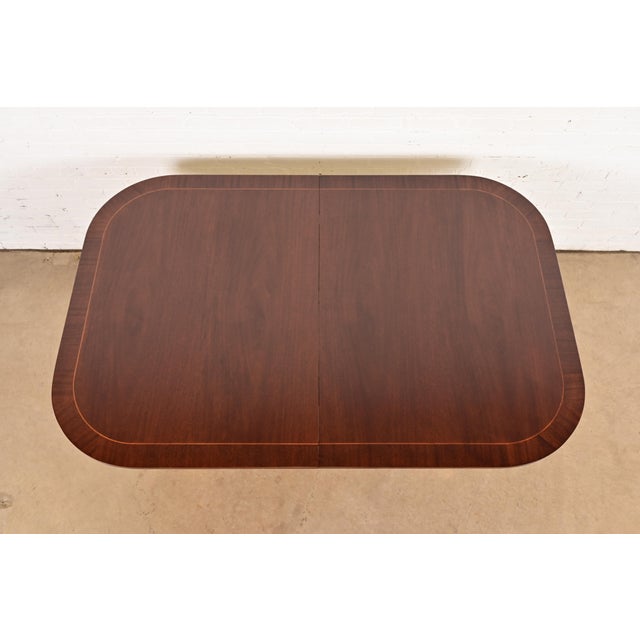 Councill Furniture Georgian Banded Mahogany Double Pedestal Extension Dining Table, Newly Refinished For Sale - Image 9 of 14