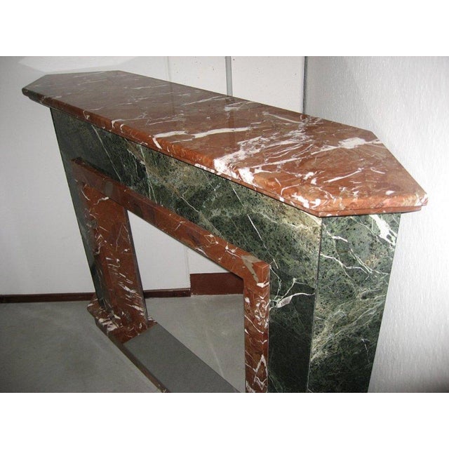 Antique corner marble fireplace. 1920s/30s Antique marble fireplace surround two-tone: "Rosso Francia" and "Verde Alpi"...