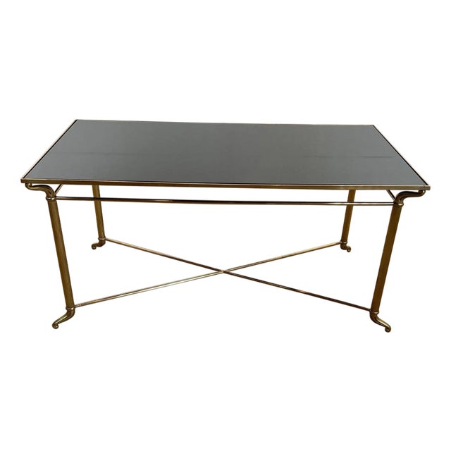 1940s Brass coffee table with black lacquered glass top in the style of Maison Jansen For Sale