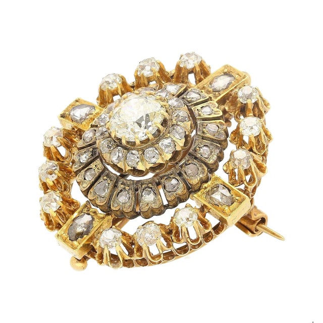 19th Century Antique Victorian Late 1800's 6.72 Carat Total Mixed Old Euro Cut Diamond Brooch For Sale - Image 5 of 8