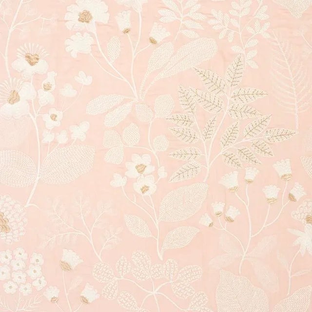 Hand stitched on a textured ground, each of the flowers and leaves in this stylized mid-scale botanical features a...
