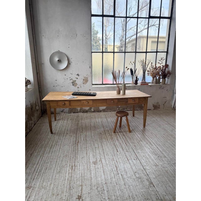 Pine and Oak Farmhouse Table with Drawers, 1950s For Sale - Image 4 of 18
