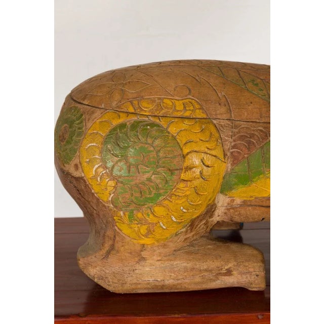 1900s Thai Reclining Guardian Lion Carved Prayer Box with Polychrome Décor For Sale In New York - Image 6 of 13