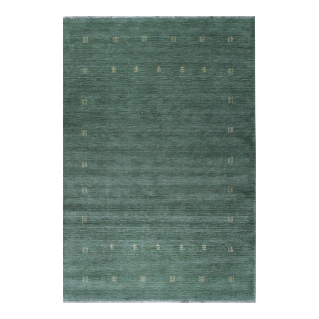 4x6 Laine Amara Green Minimalist Modern Handmade Wool Carpet Rug For Sale
