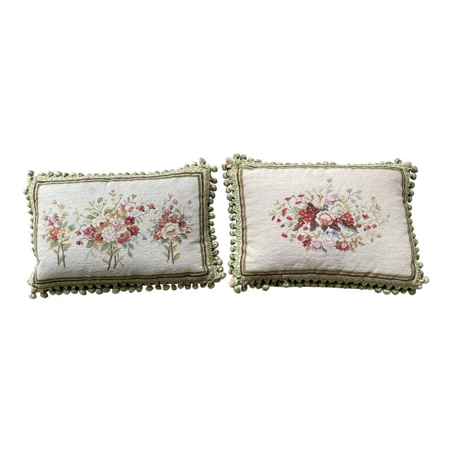 French Rose Needlepoint Pillows Set Of 2 Chairish